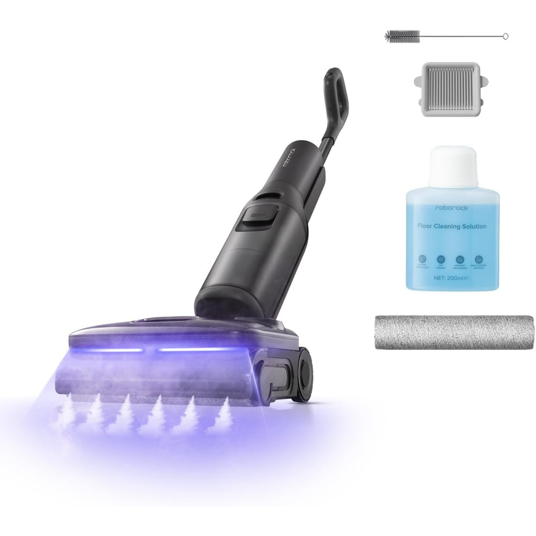 Nettoyeur a vapeur associant l'entretien des sols durs au coloris bleu et gris