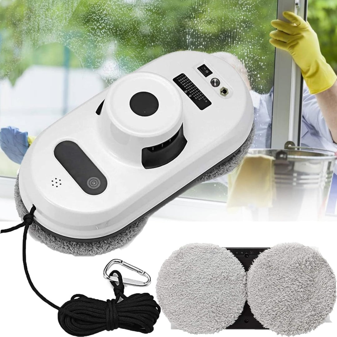 Robot pour surfaces vitrees, coloris gris et blanc, avec le nettoyage des surfaces vitrees